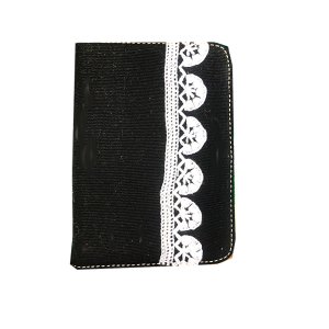 Portapasaportes media luna - Negro con bordado blanco