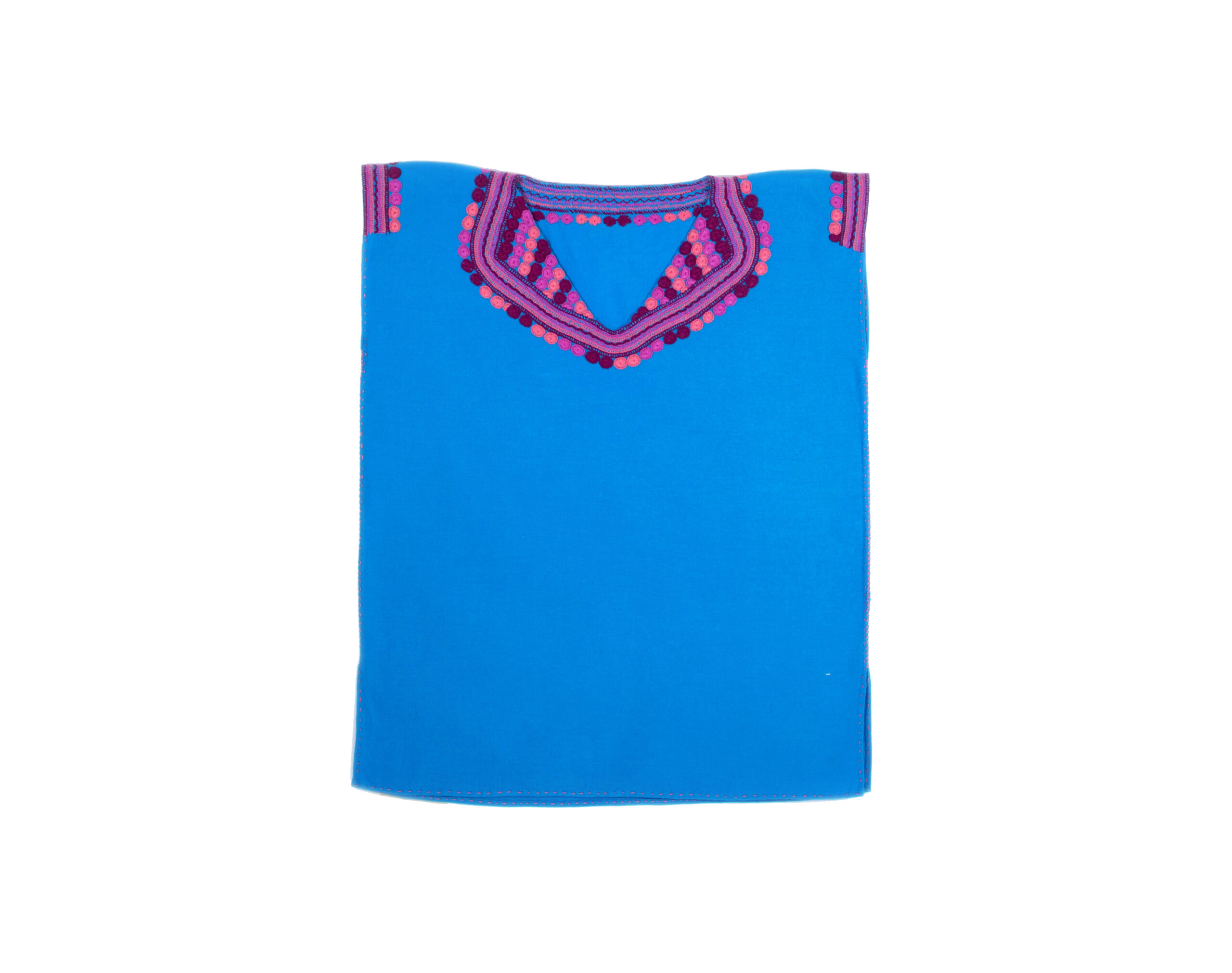 Blusa chol – azul rey bordado rosa mexicano – Matat