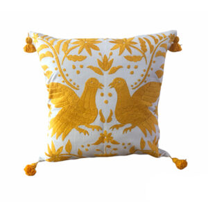 Cojín Pájaros Otomi -Blanco con Amarillo